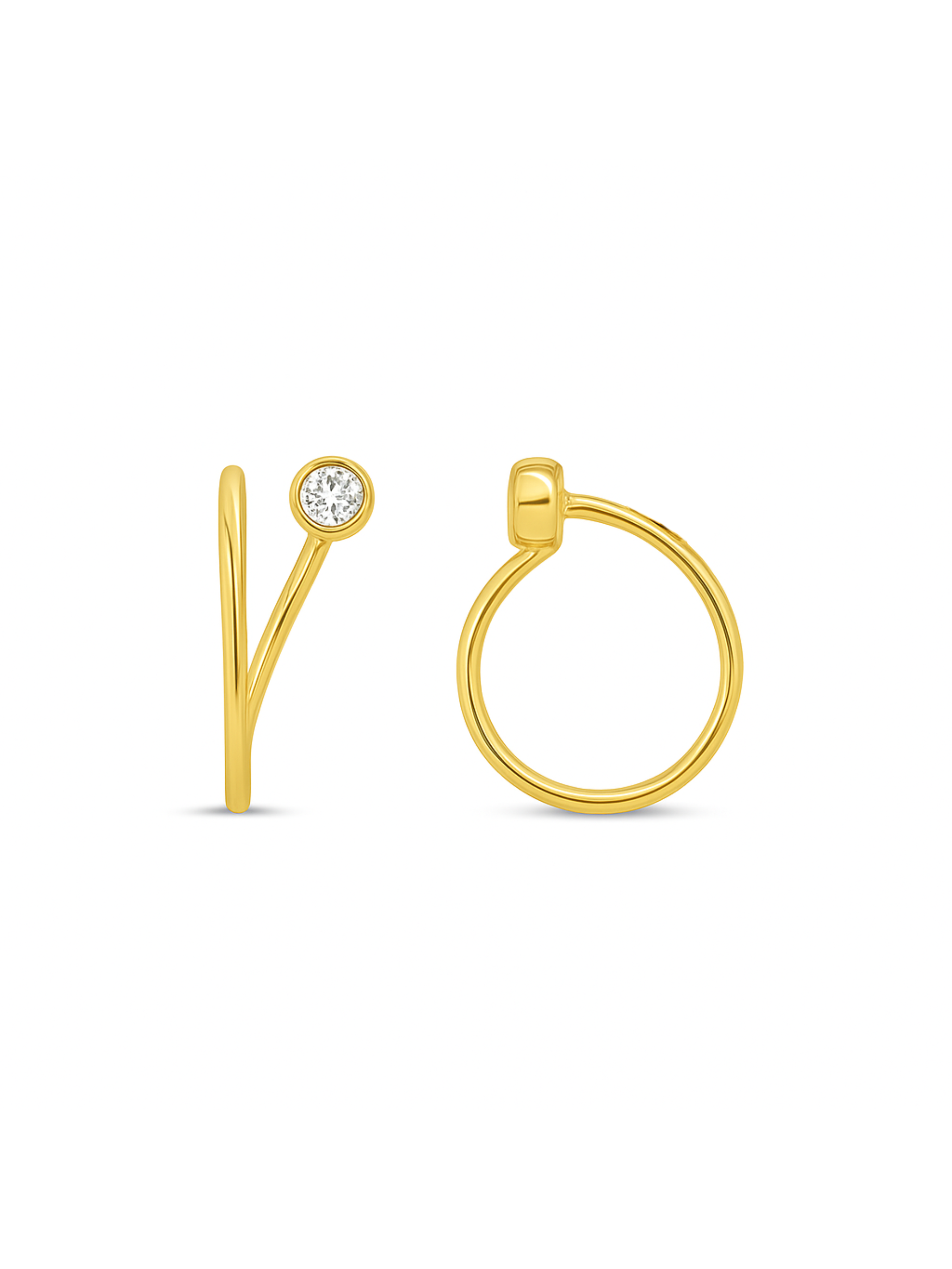 Bezel Hook Huggie Earrings 14K