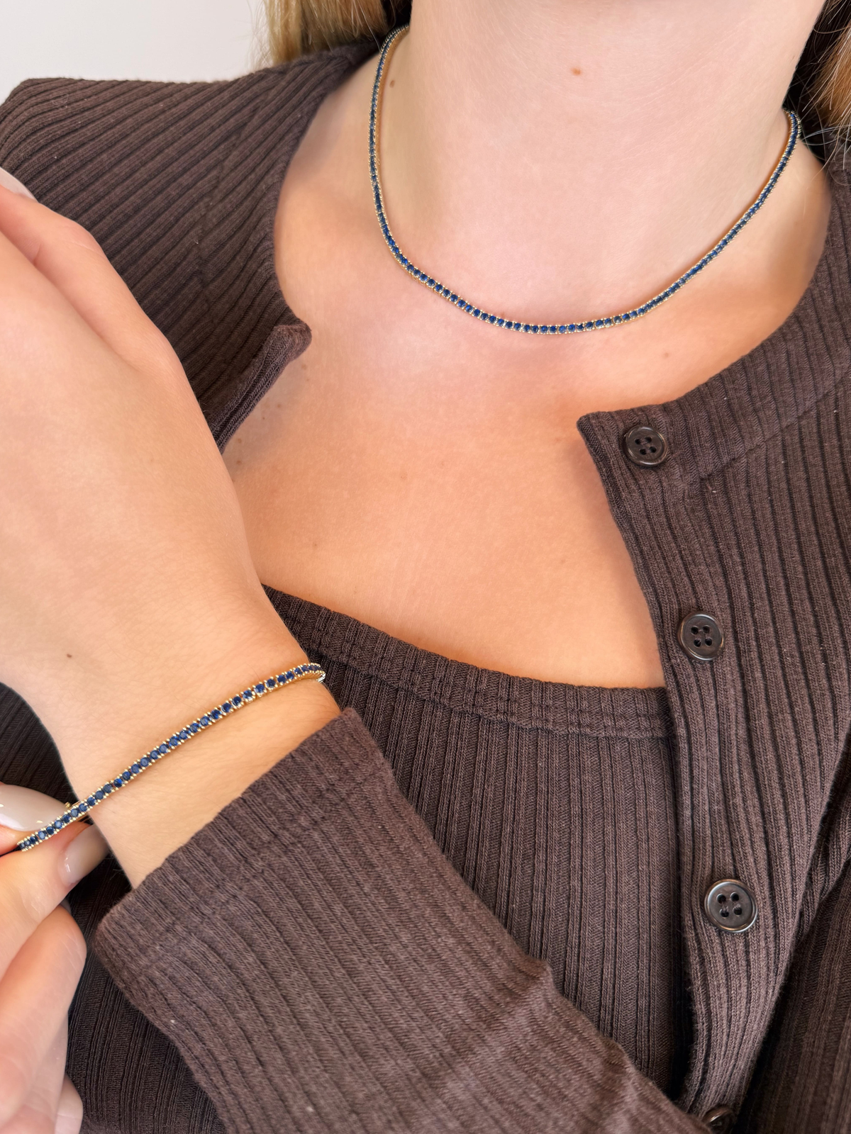 Blue Sapphire Cz Tennis Necklace + Bracelet Set