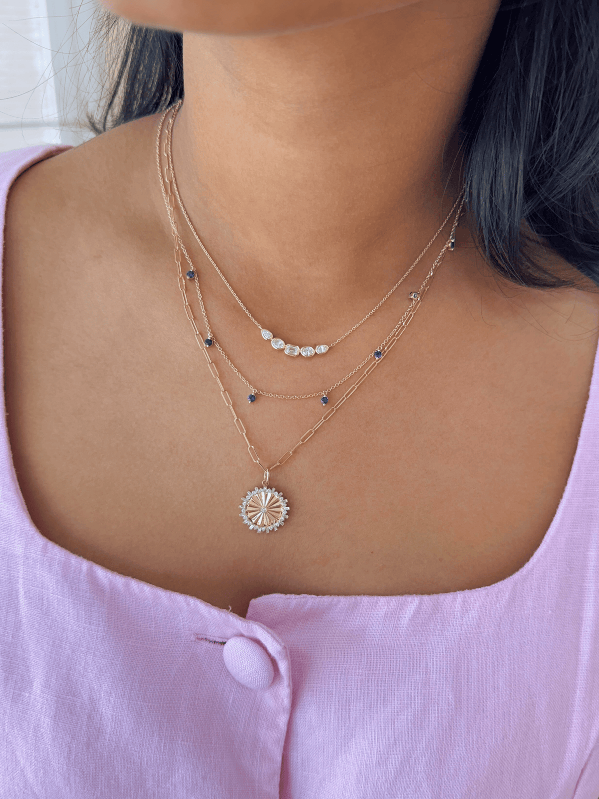 The Dot Layering Necklace - Blue Sapphire 14K