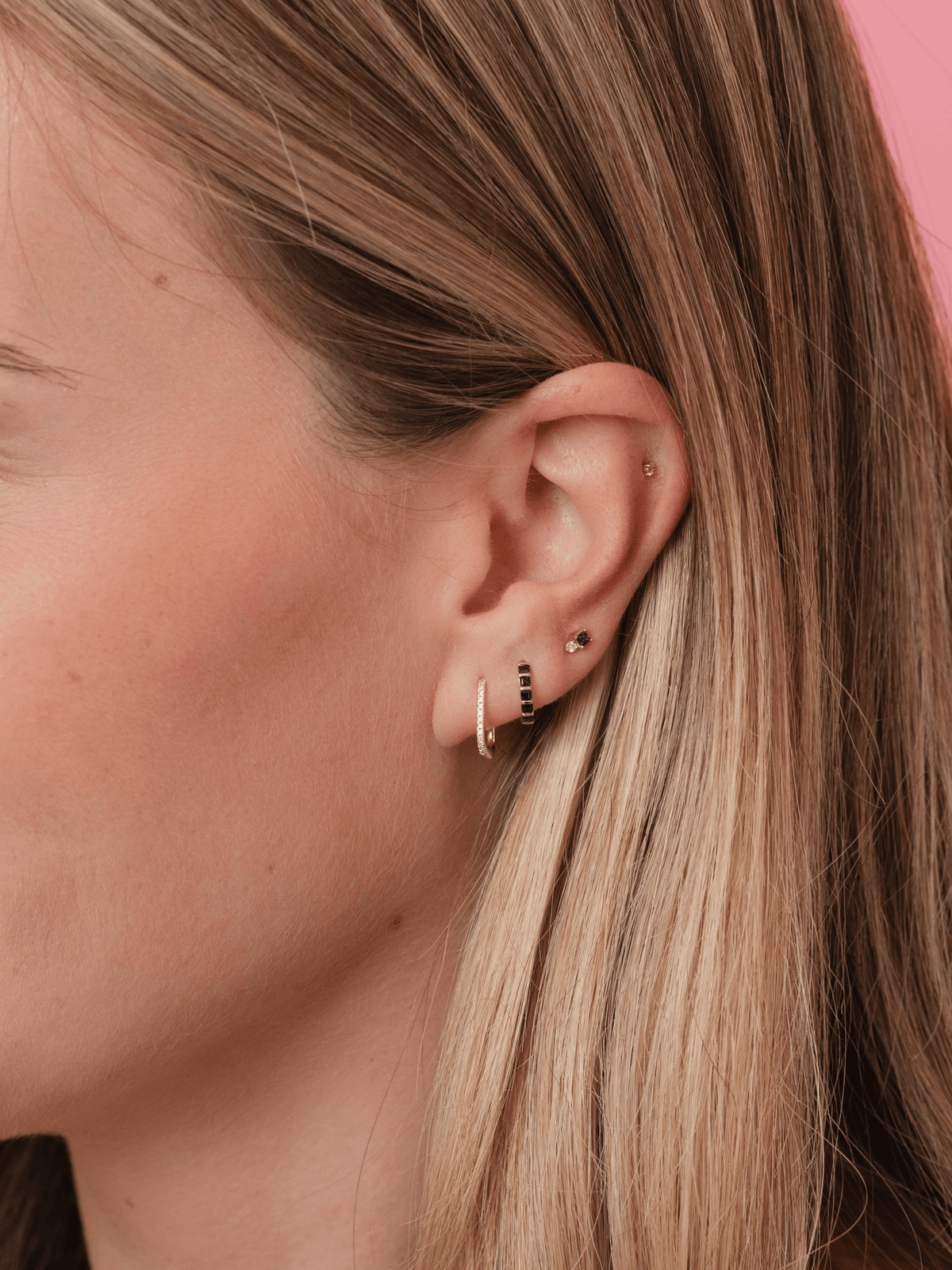 Mini Paperclip Diamond Huggie Earrings 14K