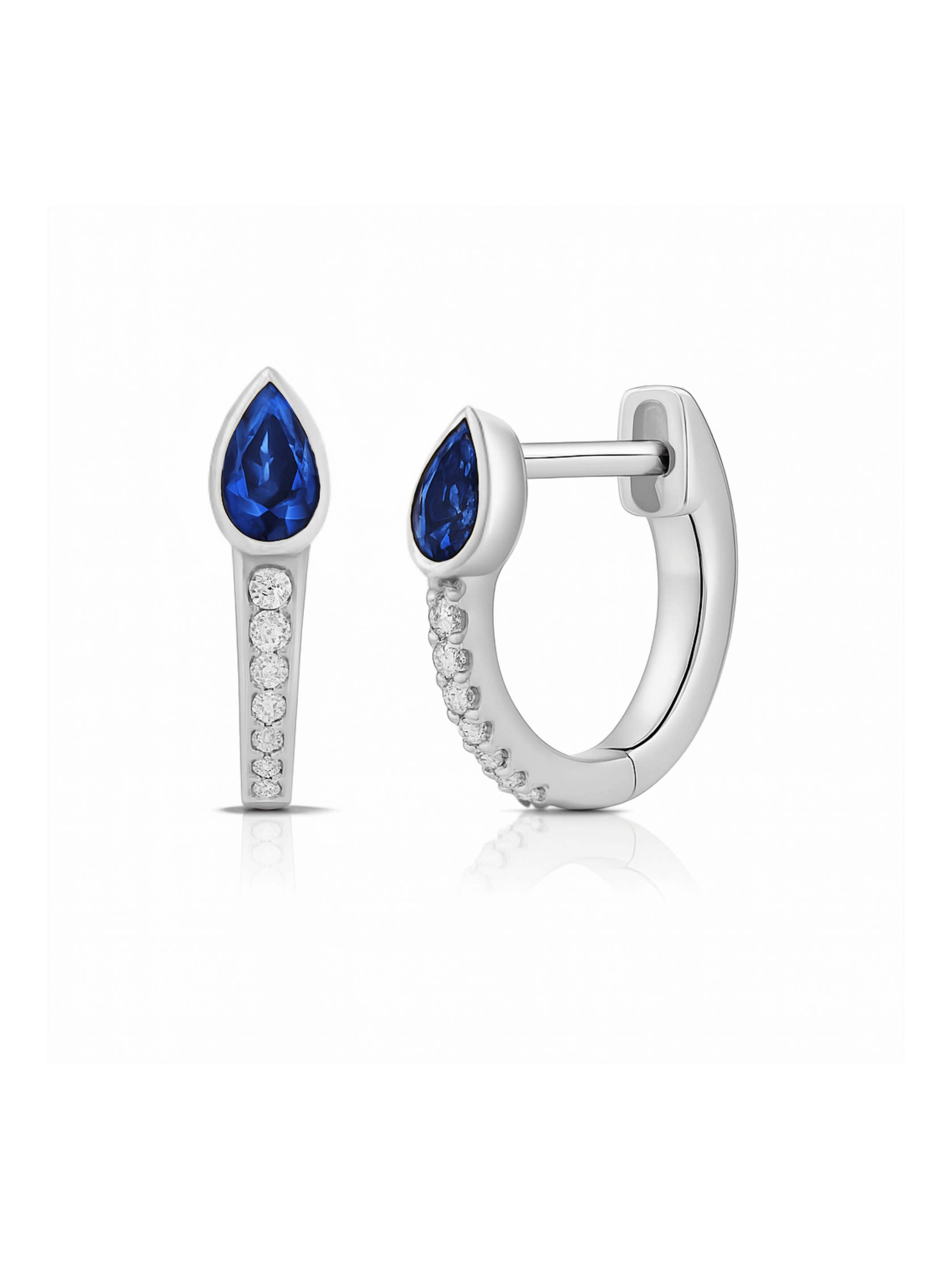 Pear Drop Huggie Earrings - Blue Sapphire 14K