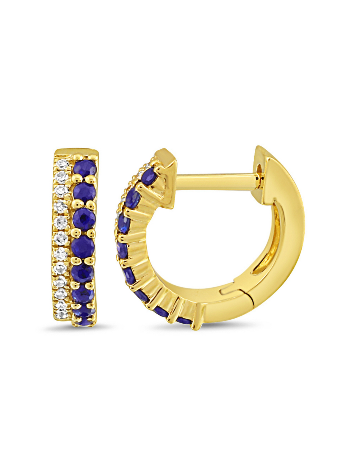 Daphne Double Row Huggie Earrings - Blue Sapphire 14K