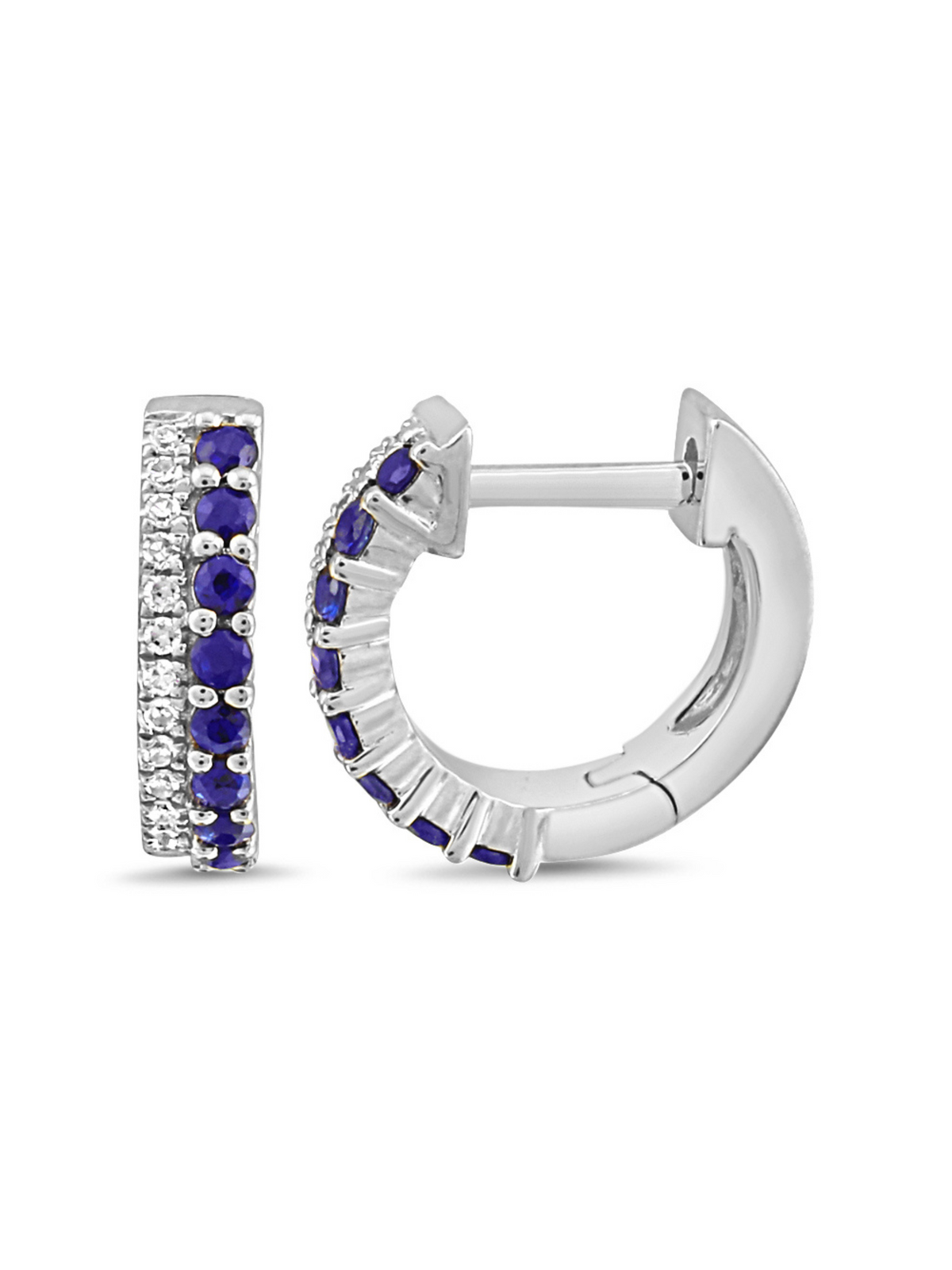 Daphne Double Row Huggie Earrings - Blue Sapphire 14K