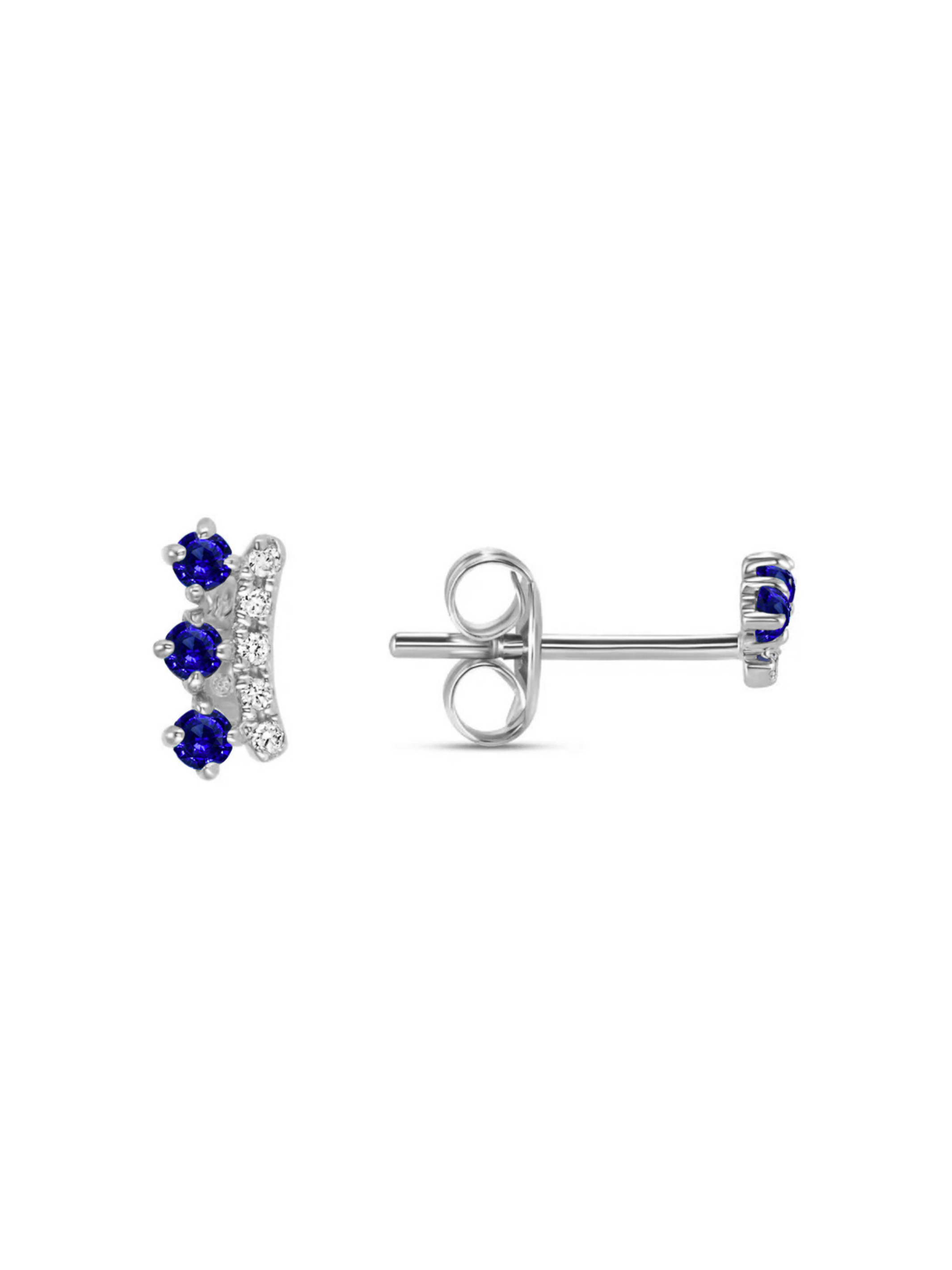 Crown Blue Sapphire Stud Earrings 14K