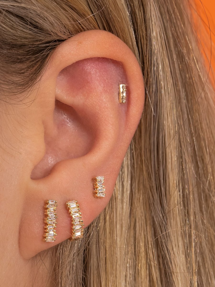 Brilliant Baguette Huggie Earring 14K - LeMel