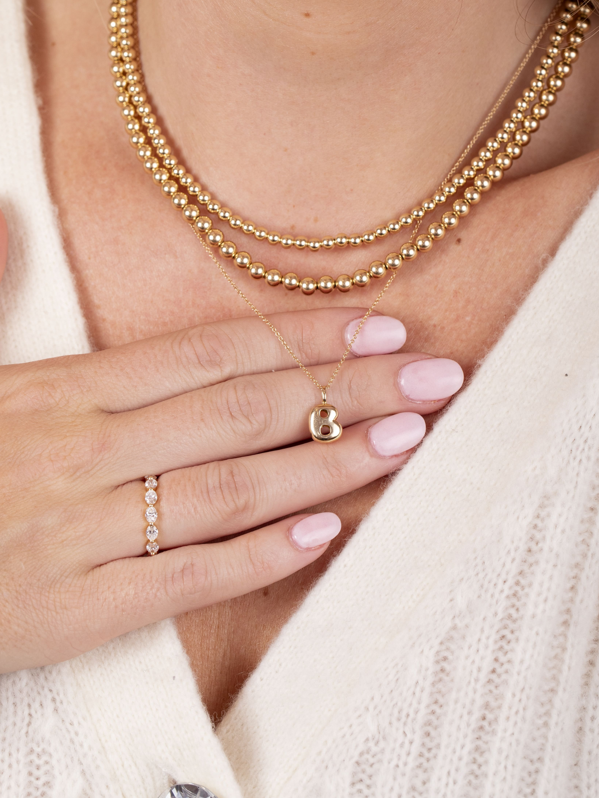 Puffy Initial Charm Necklace 14K