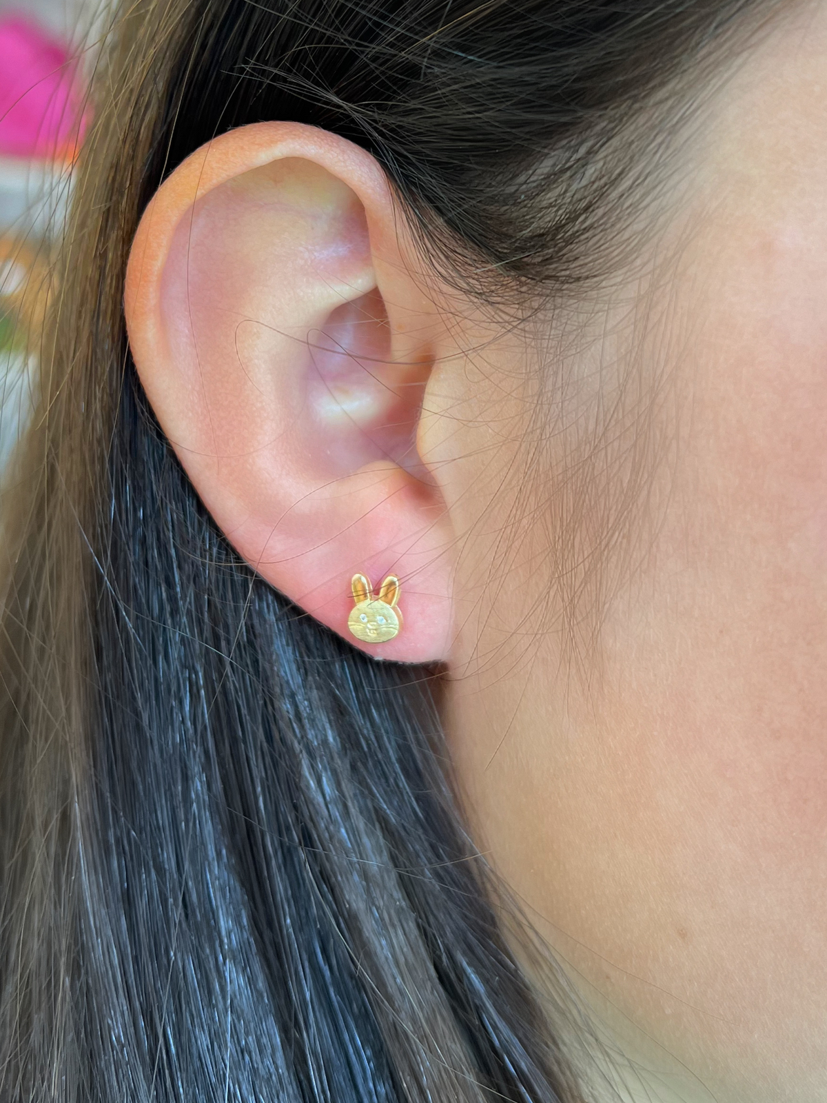 Kid Bunny Rabbit Stud Earrings 9K
