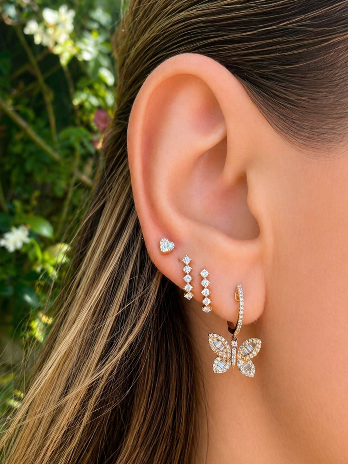 Baguette Butterfly Diamond Huggie Earrings 14K