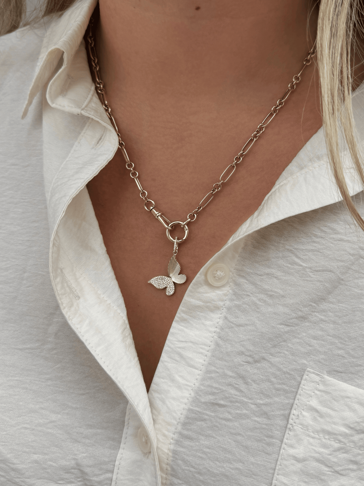 Butterfly Diamond Pendant Necklace 14K