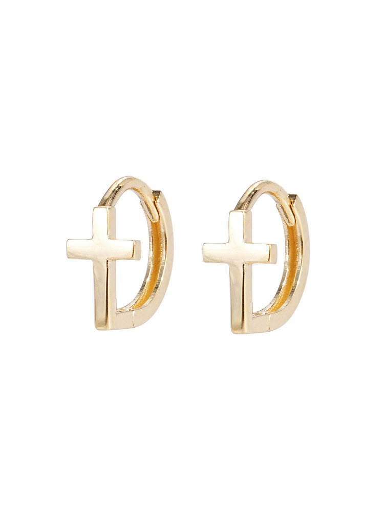 Charm Me Cross Huggie Earrings 10K