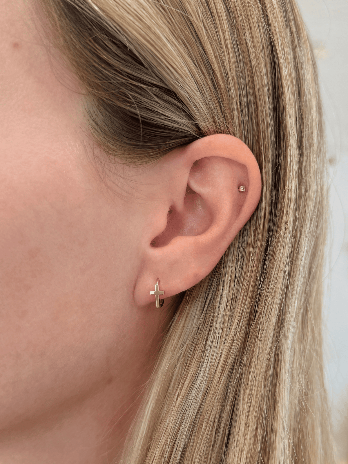 Charm Me Cross Huggie Earrings 10K