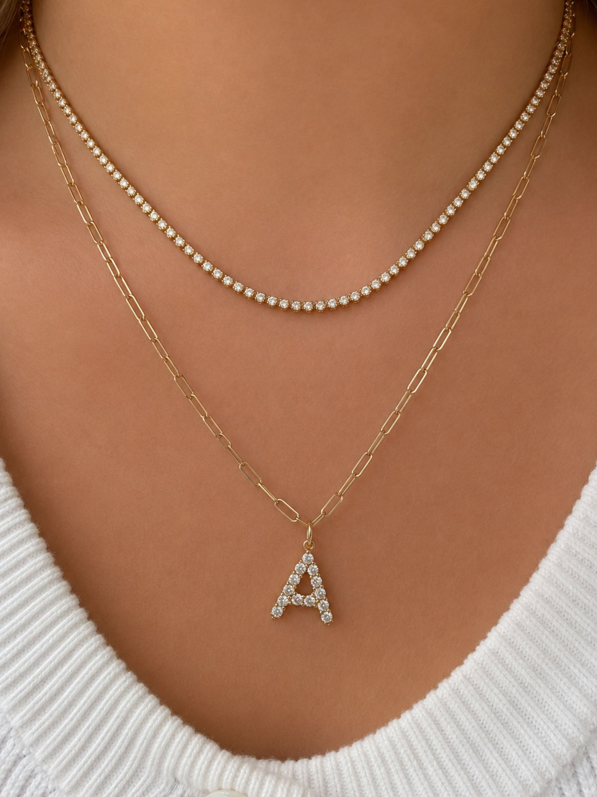 Diamond Initial Charm Necklace 14K