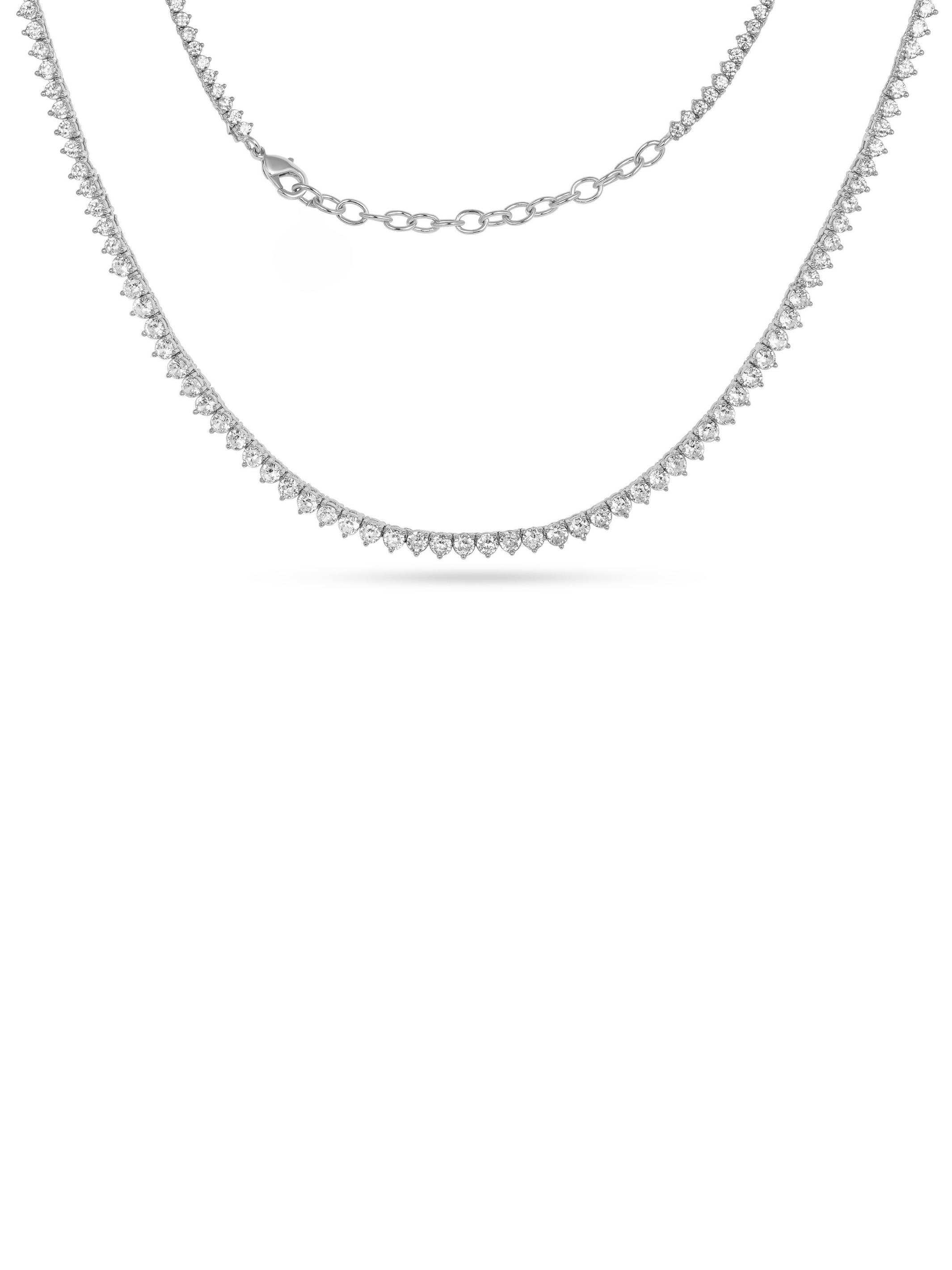 silver graduated cz tennis necklace with adjustable chain 