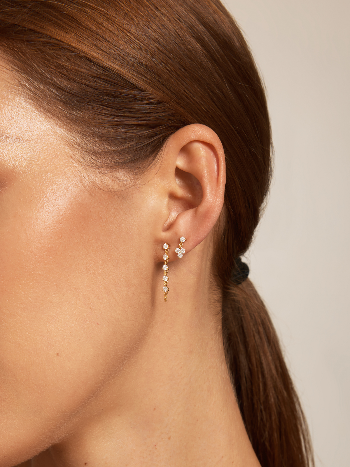 Trio Drop Diamond Dangle Earrings 14K