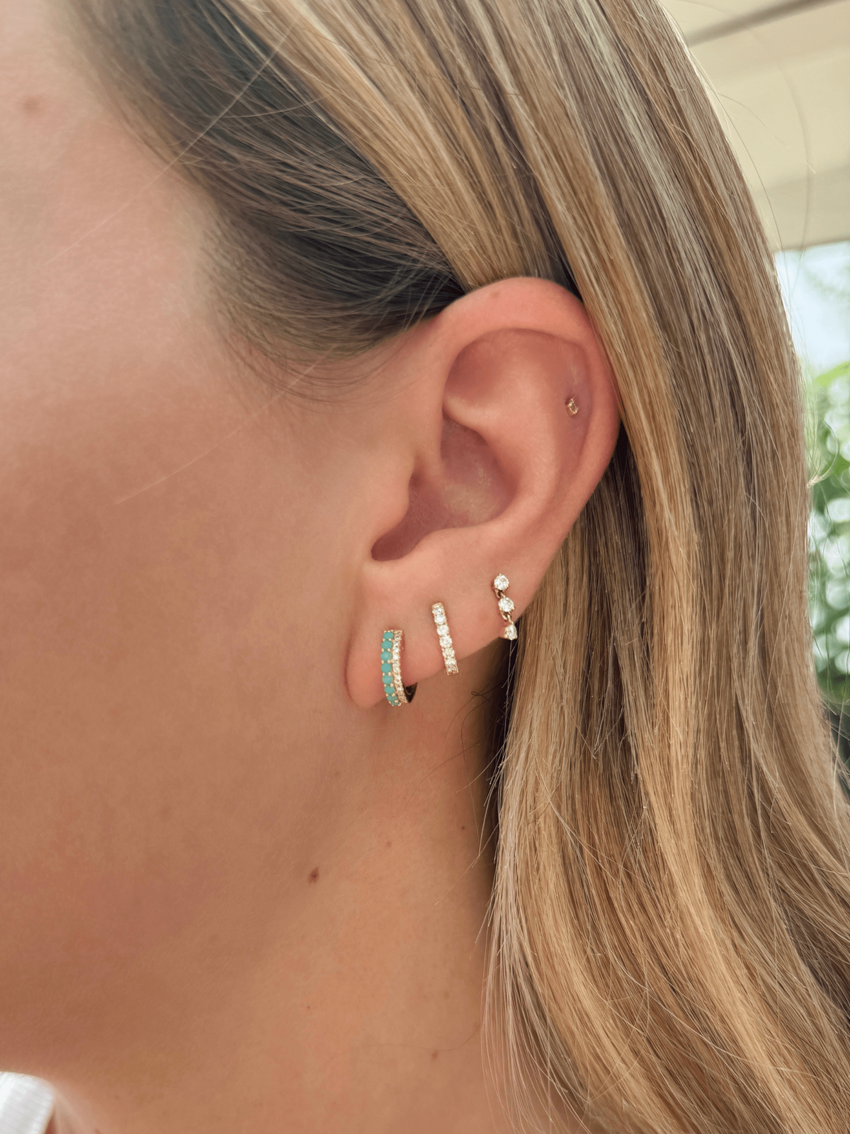 Daphne Double Row Huggie Earrings - Turquoise 14K