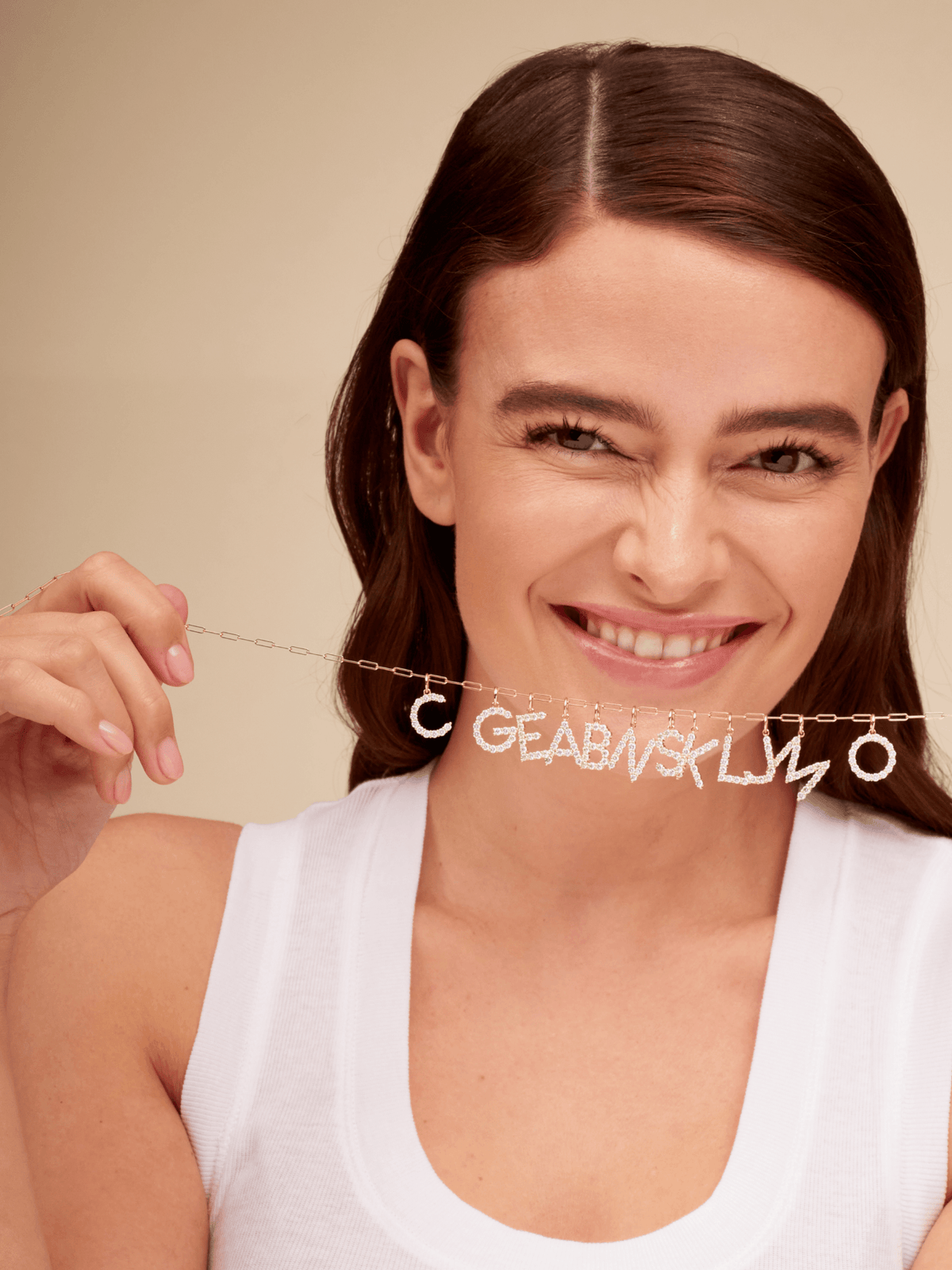 Large 14K gold diamond initial charms on thin gold paperclip chain