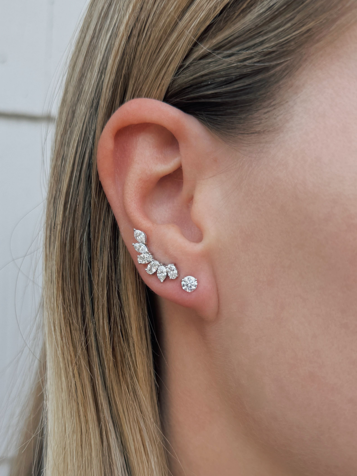 Juliette Diamond Climber Stud Earrings 18K