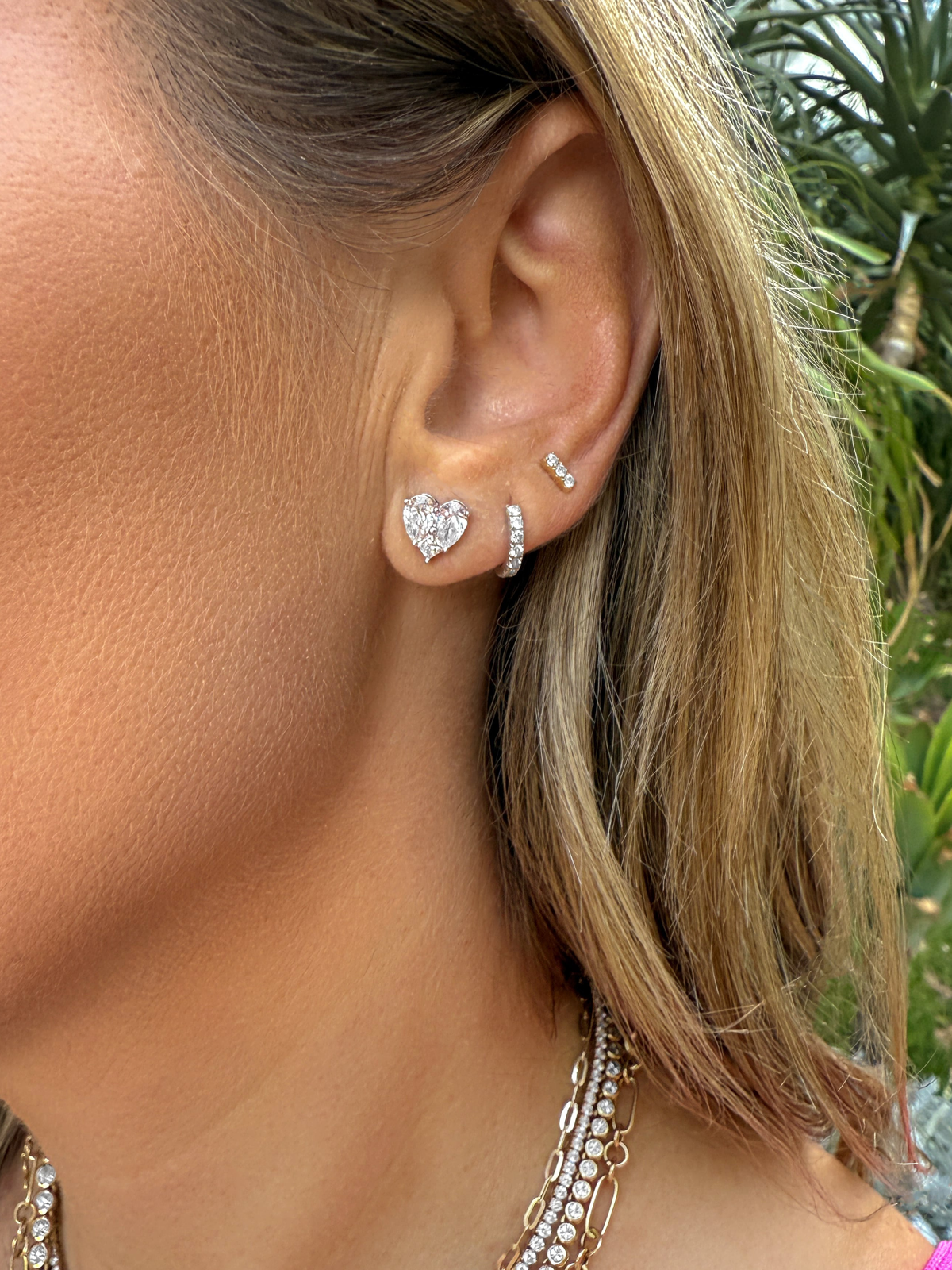 Illusion Heart Stud Earrings 14K