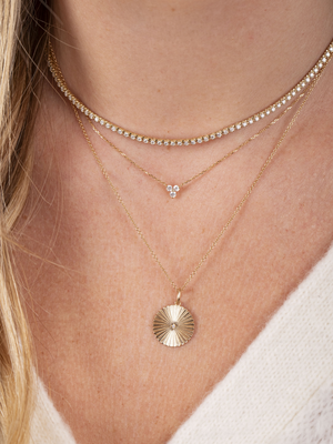 Fluted Disc Pendant Necklace 14K