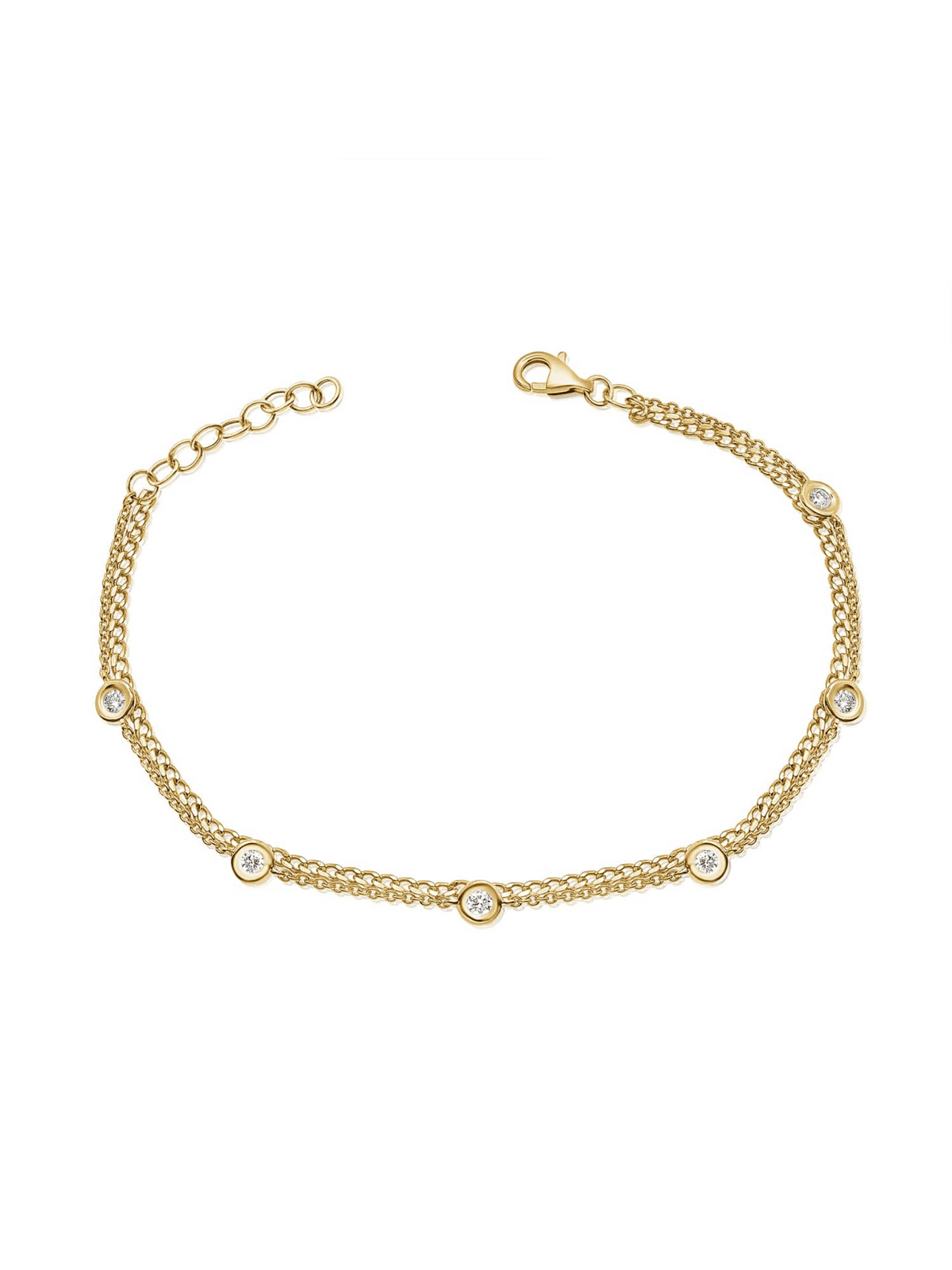 Double Chain Bezel Diamond Bracelet 14K