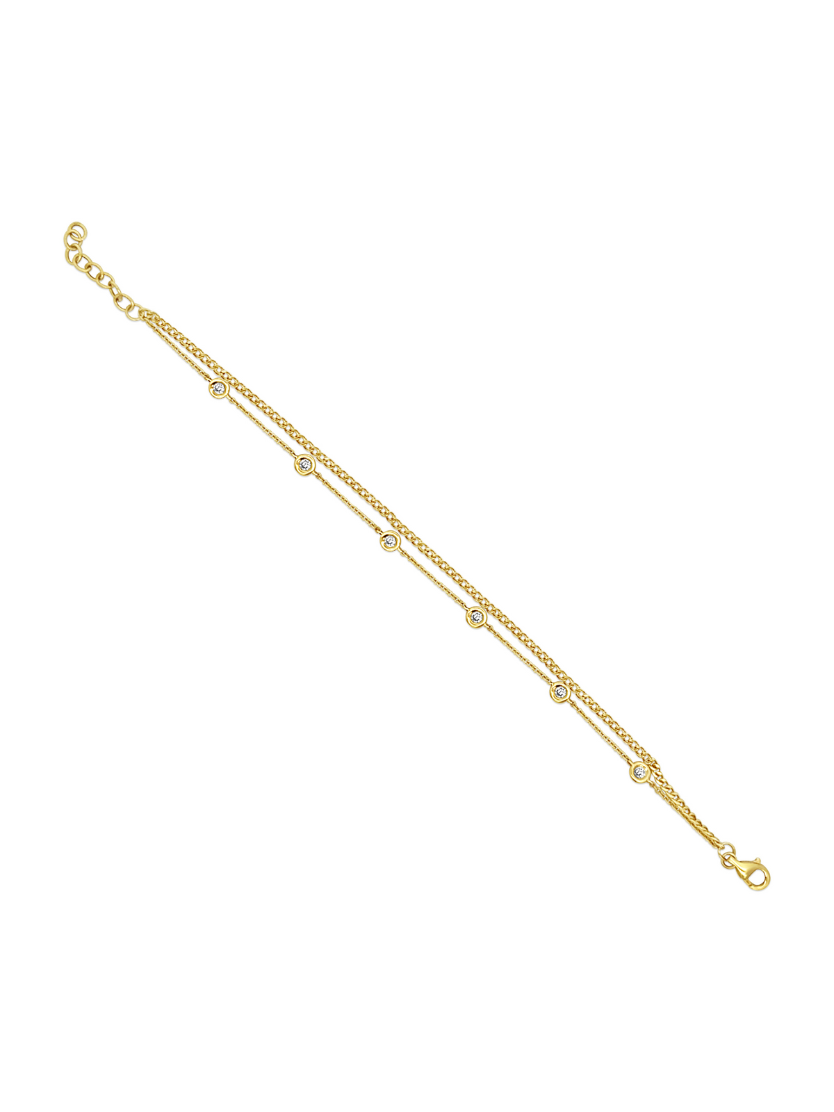 Double Chain Bezel Diamond Bracelet 14K