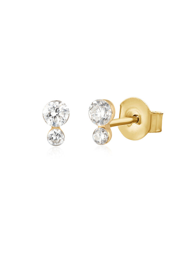 Double Dot Lab Diamond Stud Earrings 14K