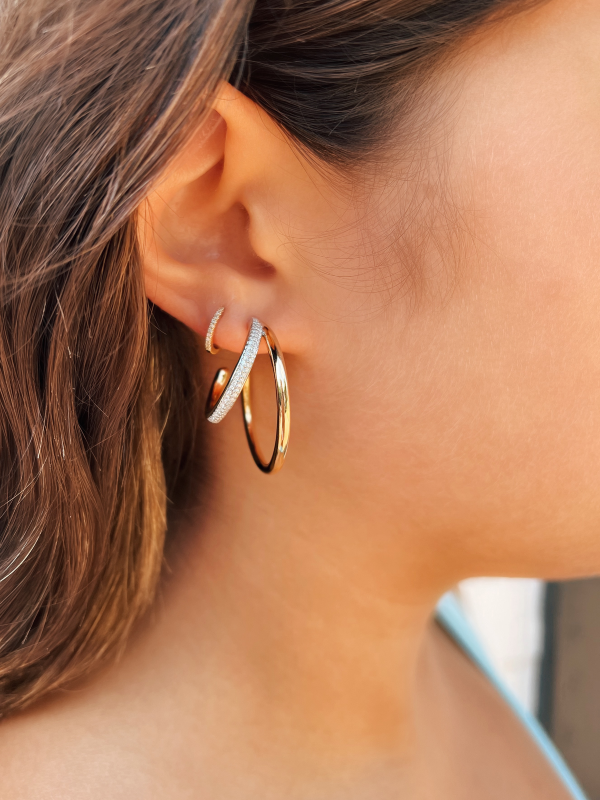 Harper Diamond Double Hoop Earrings 14K