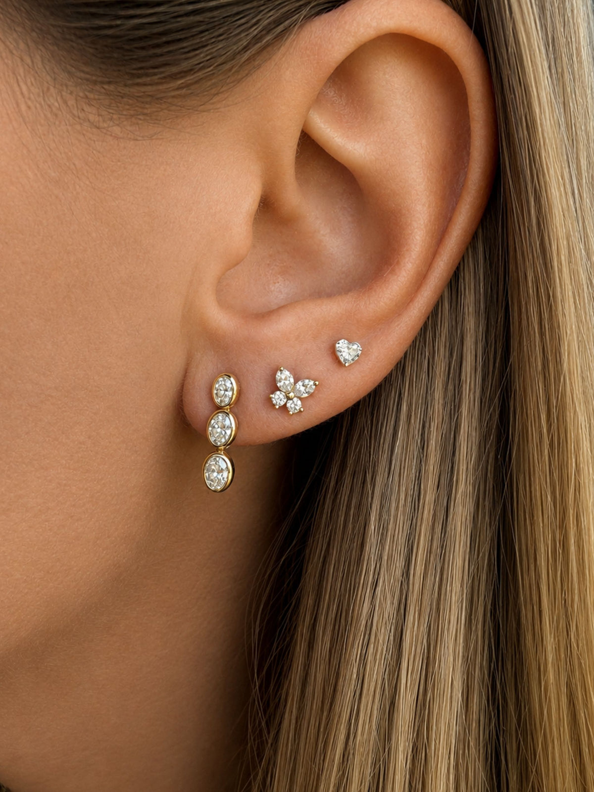Drew Diamond Bezel Oval Drop Stud Earring 14K