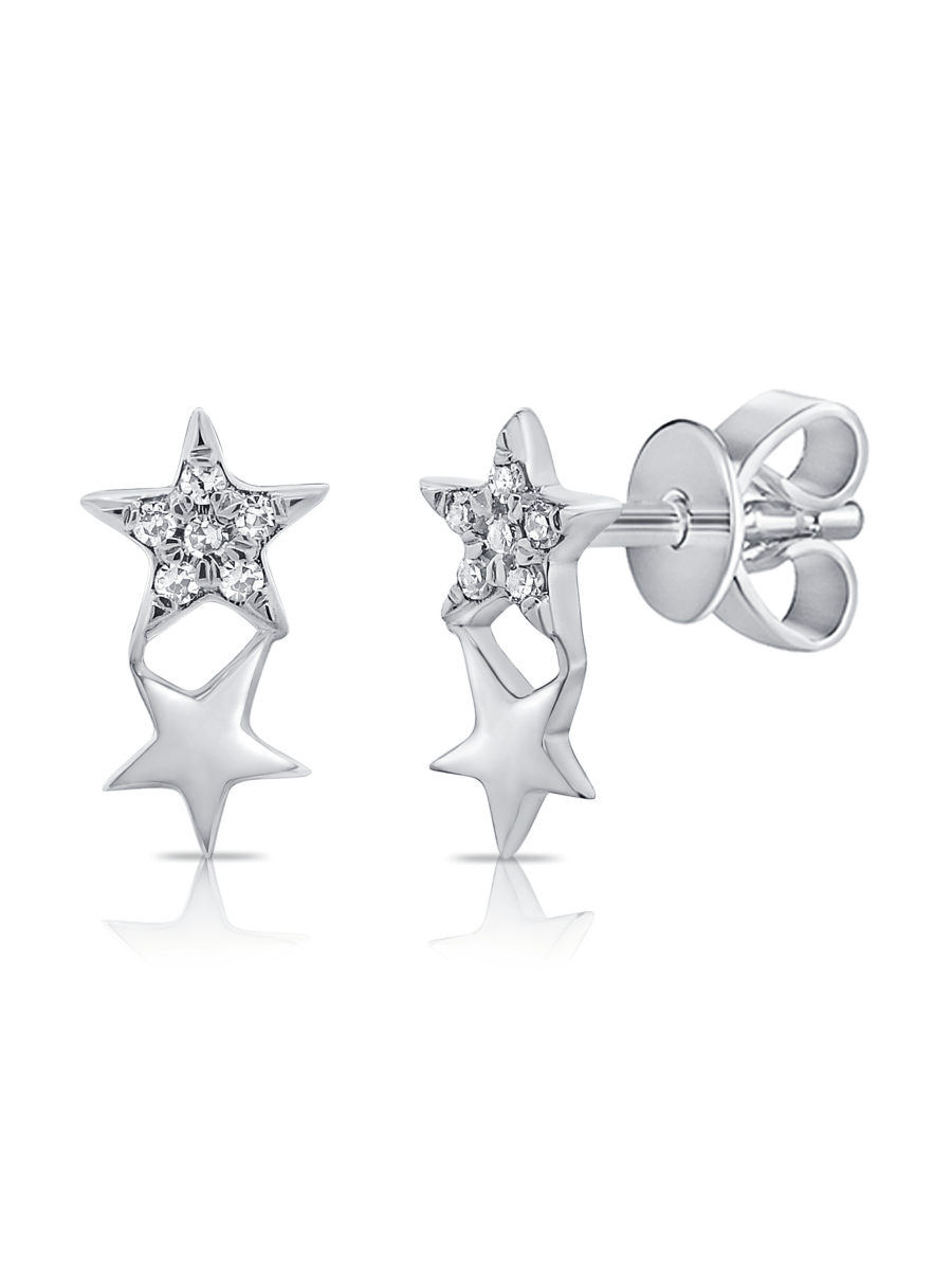 Constellation earrings diamond and 14K white gold on white background