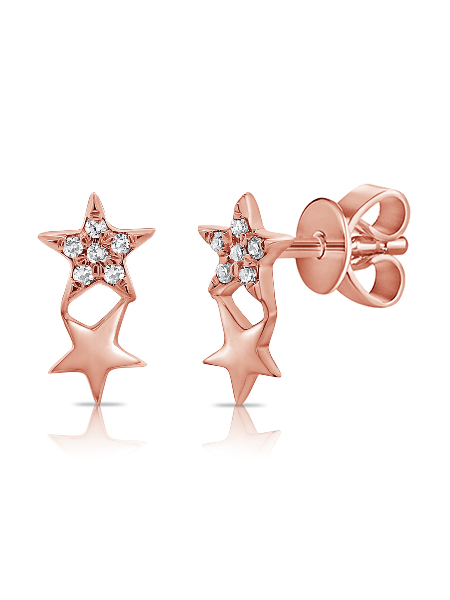 Constellation earrings diamond and 14K rose gold on white background