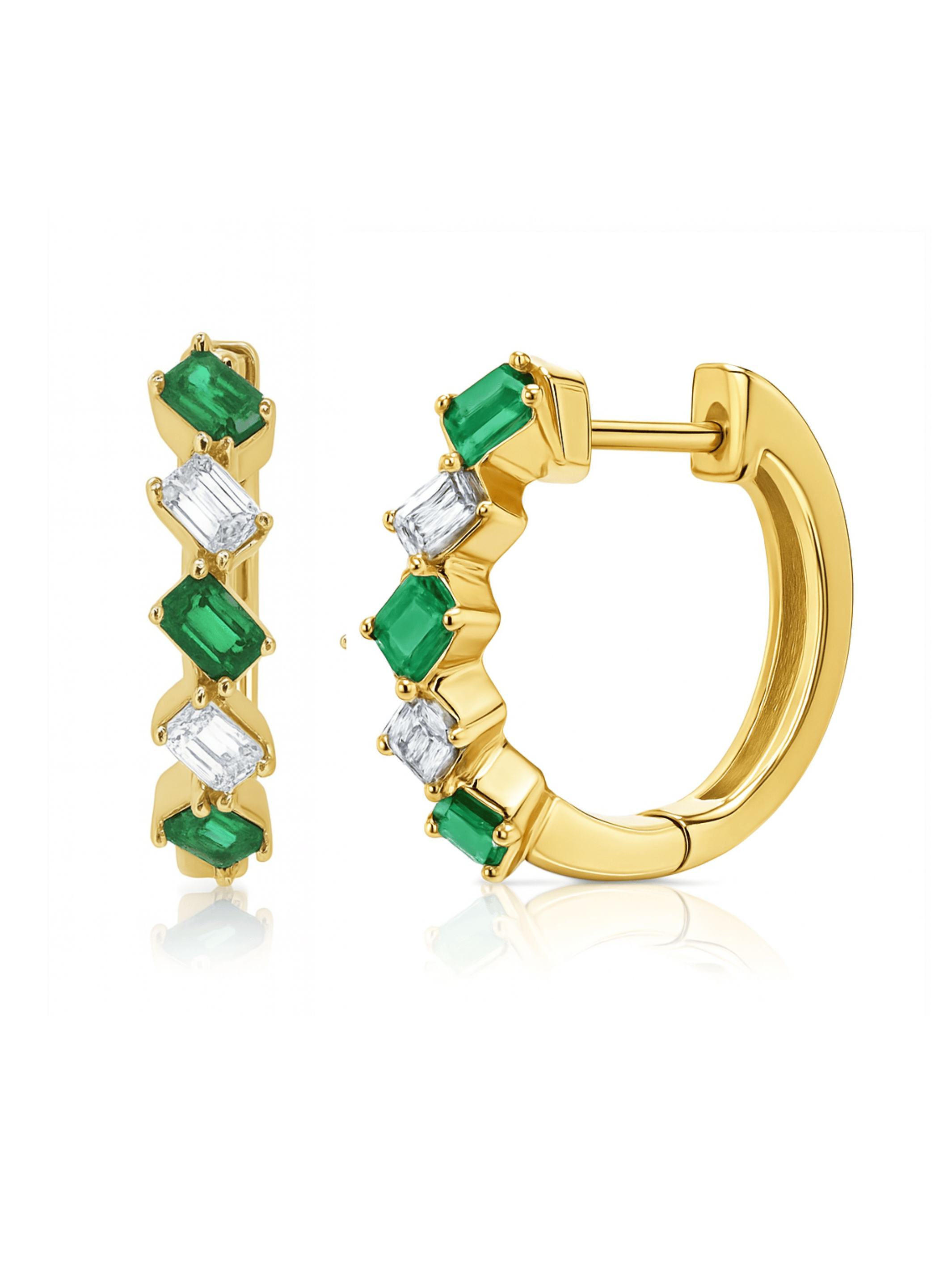 Elizabeth Emerald and Diamond Huggie Earrings 14K