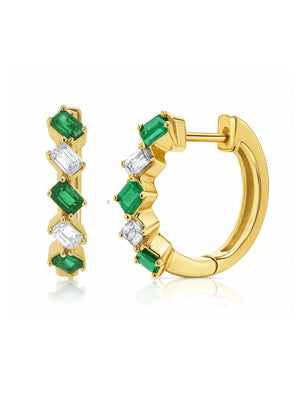 Elizabeth Emerald and Diamond Huggie Earrings 14K