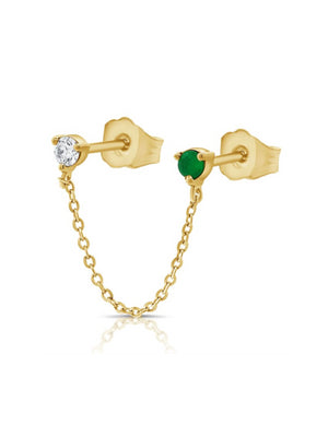 Alex Double Stud Emerald Chain Earring 14K
