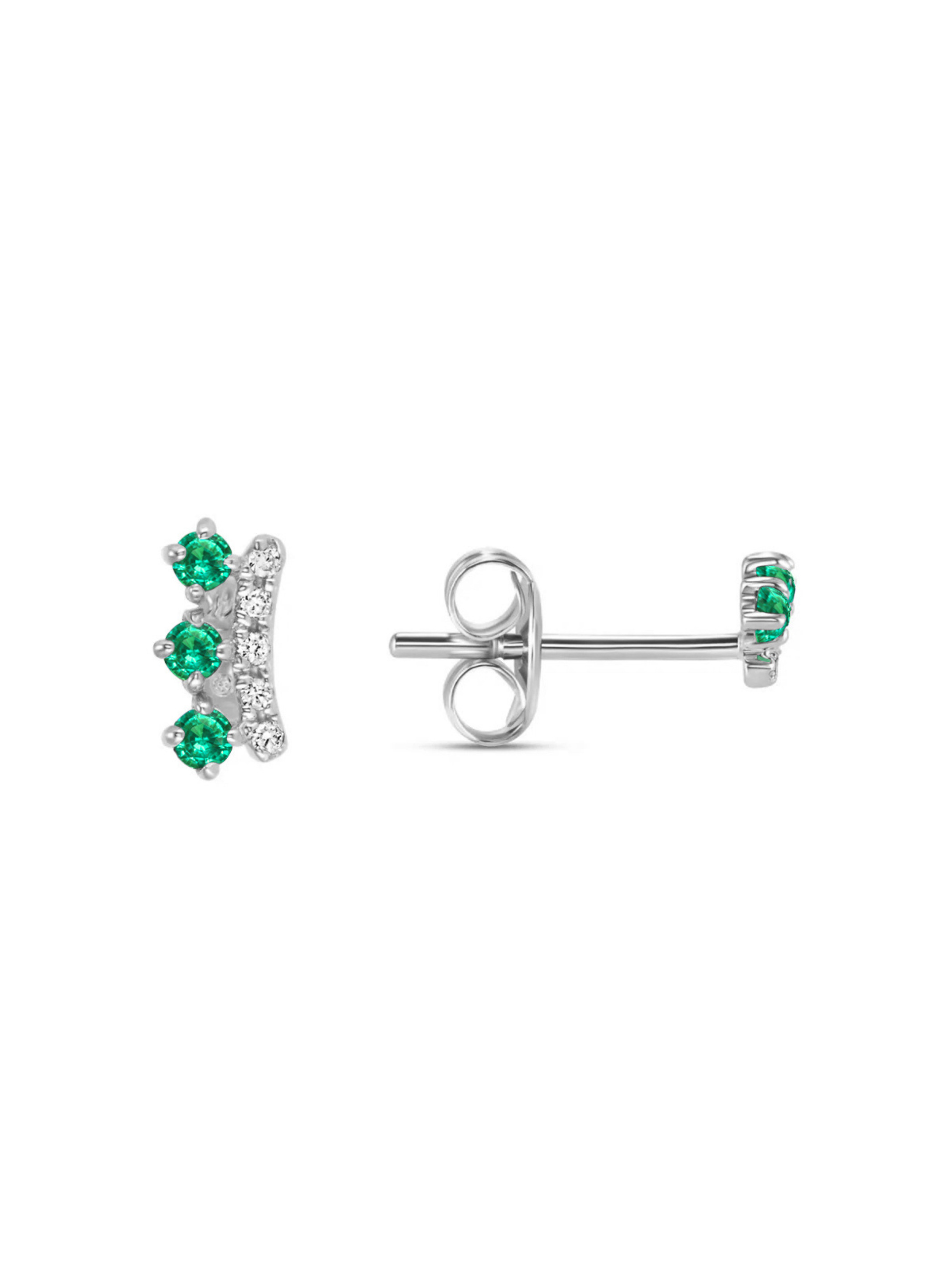 Crown Emerald Stud Earrings 14K