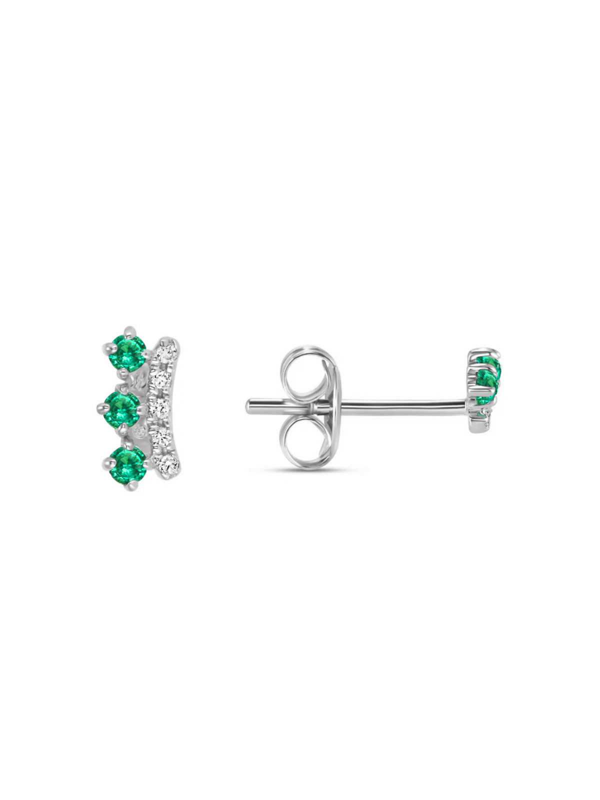 Mini Emerald Crown Stud Earrings 14K