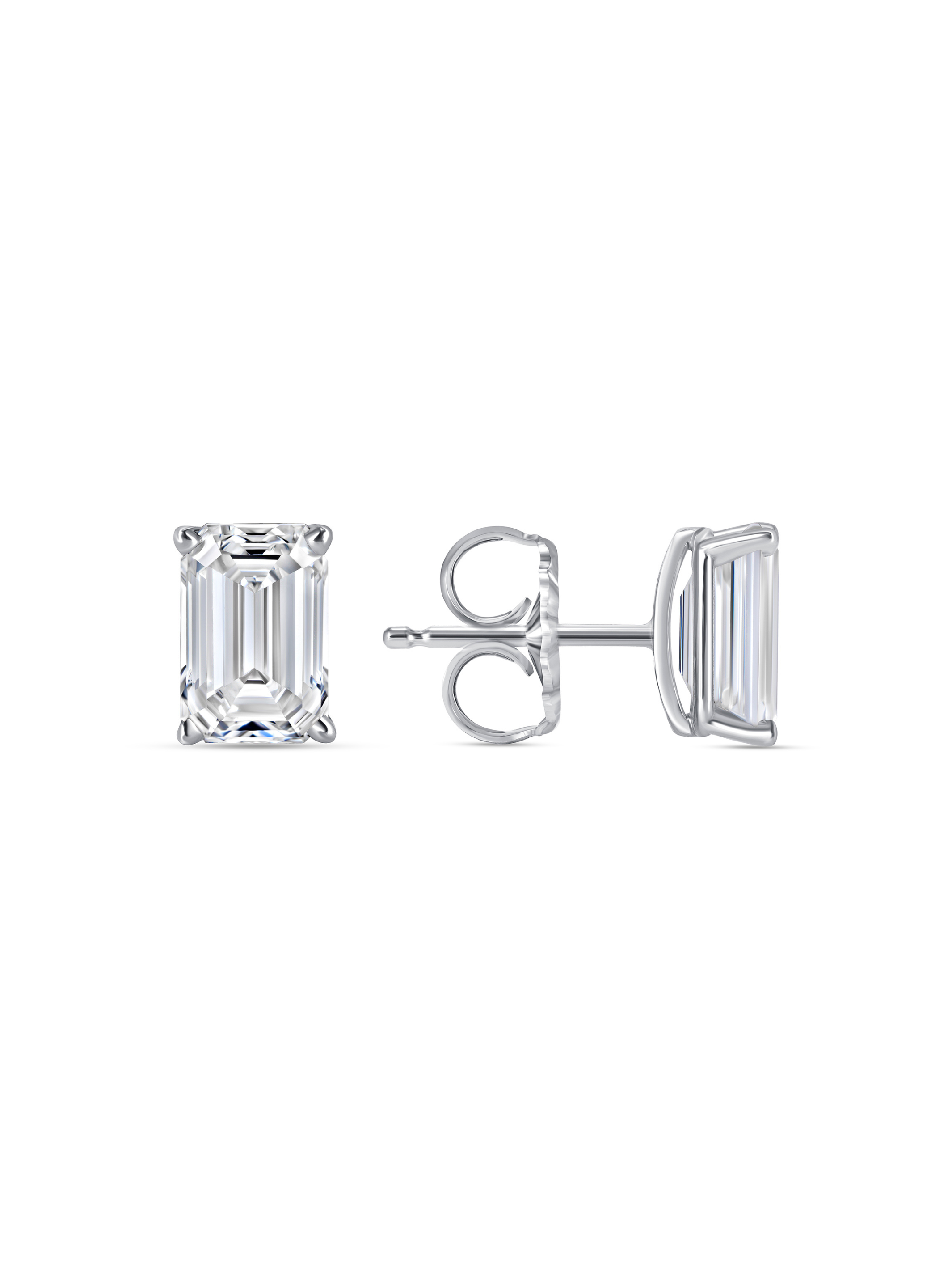 Lab Grown Emerald Cut Diamond Stud Earrings 14K