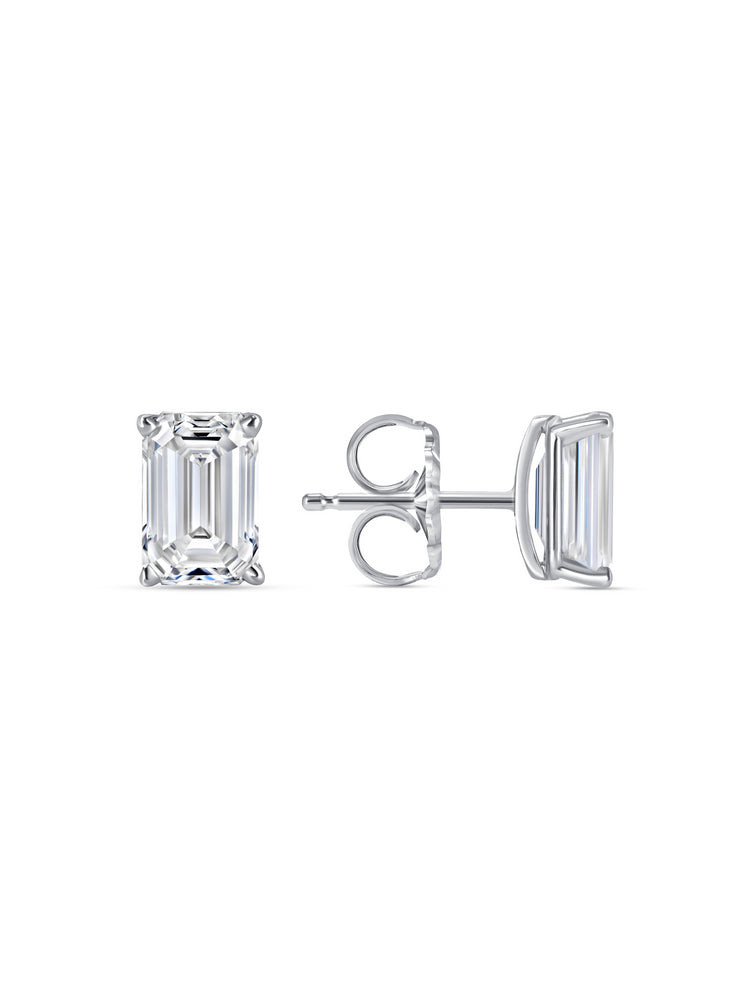 Lab Grown Emerald Cut Diamond Stud Earrings 14K