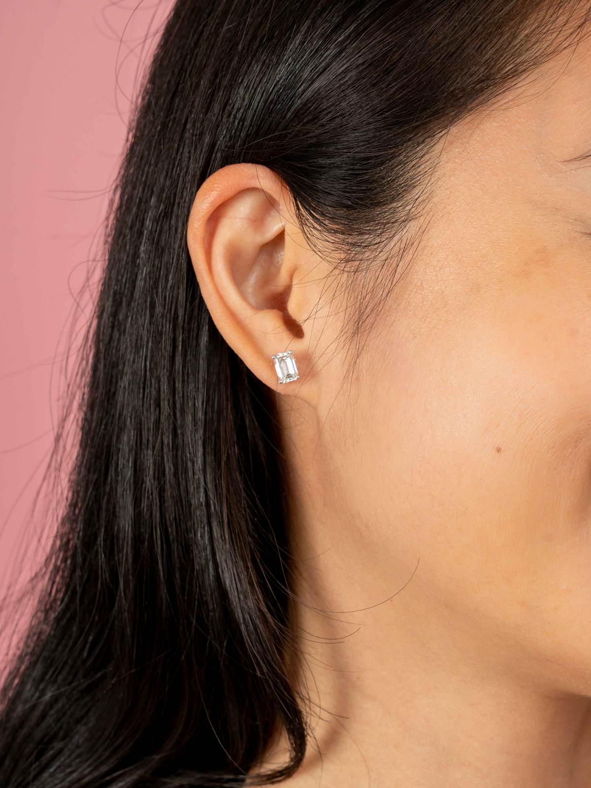 Lab Grown Emerald Cut Diamond Stud Earrings 14K