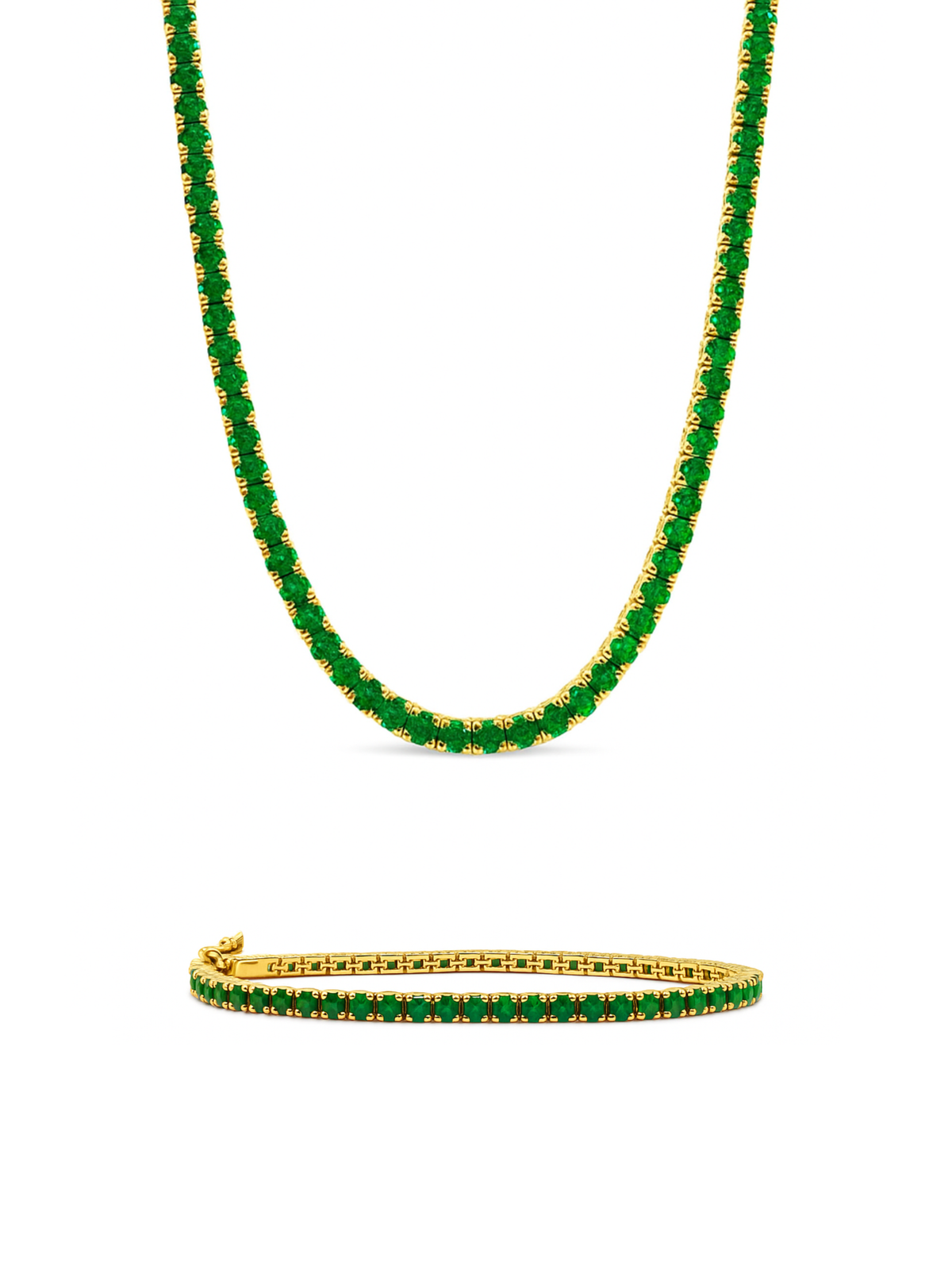 Emerald Cz Tennis Necklace + Bracelet Set
