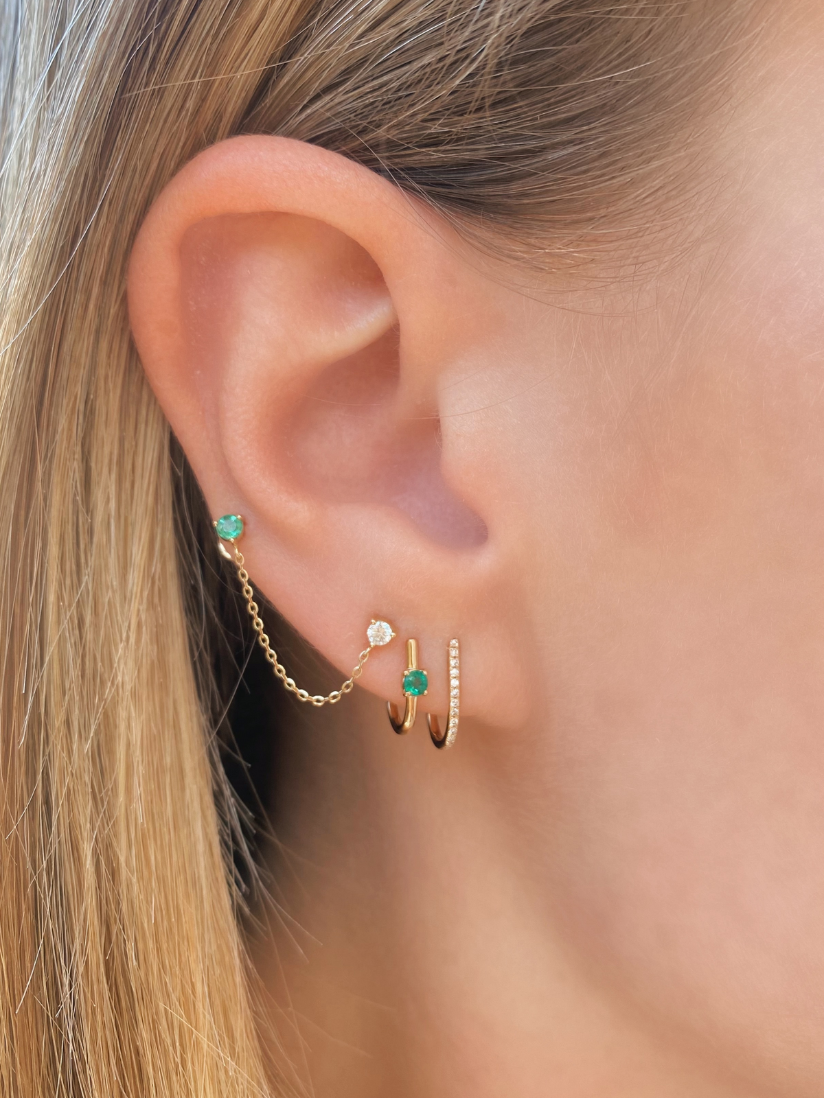 Katie Emerald Double Bar Stud Earring 14K