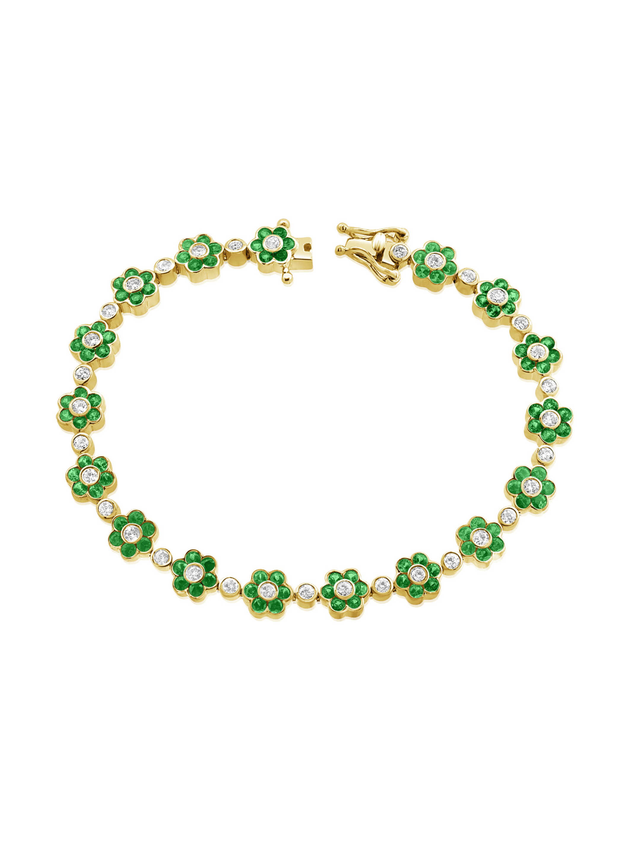 Flower Tennis Bracelet - Emerald 14K