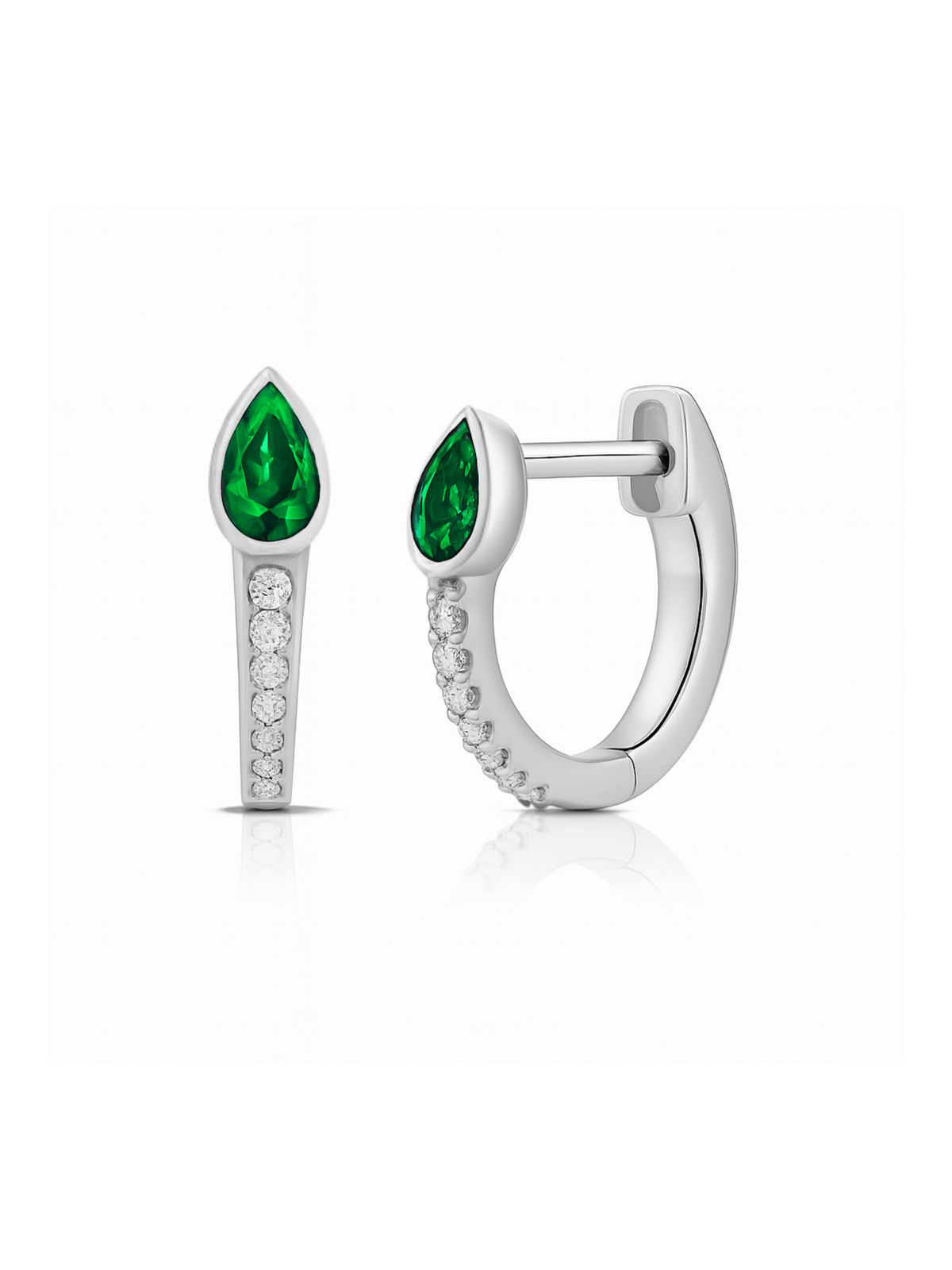 Pear Drop Huggie Earrings - Emerald 14K