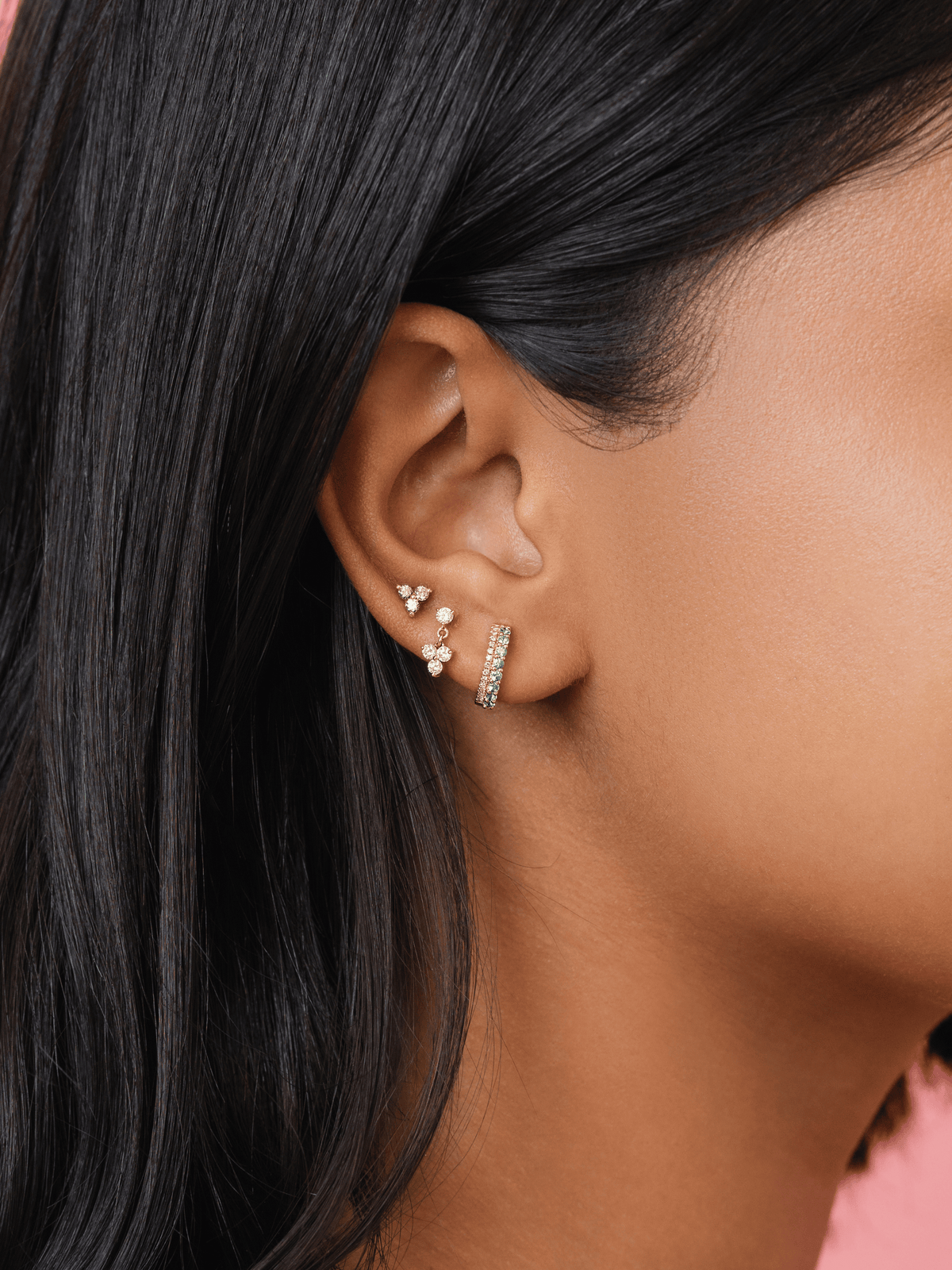 Trio Drop Diamond Dangle Earrings 14K