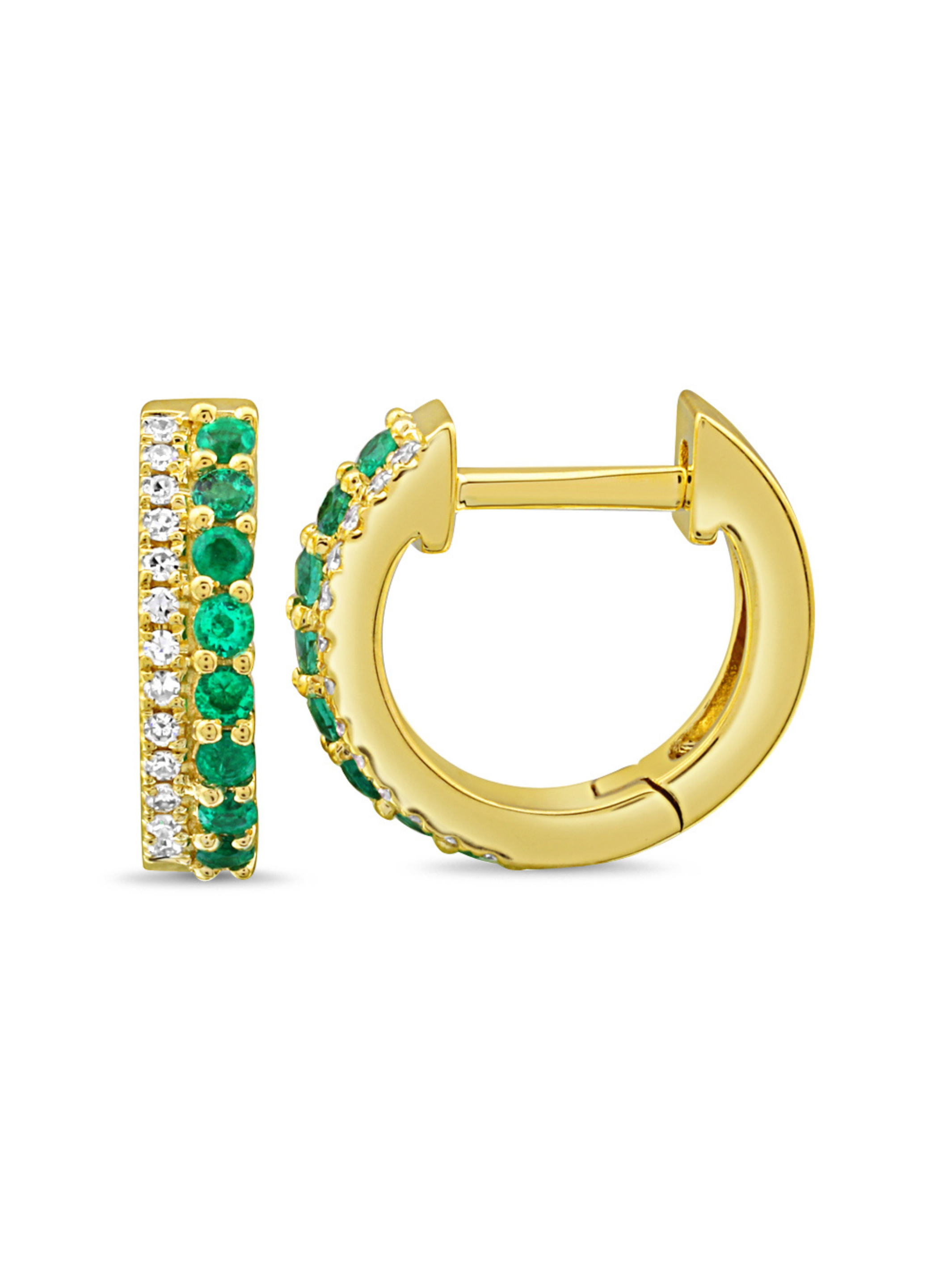 Daphne Double Row Huggie Earrings - Emerald 14K