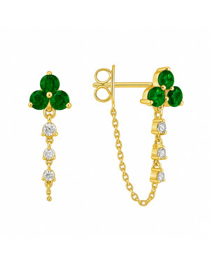 Tory Trio Chain Earrings - Emerald 14K