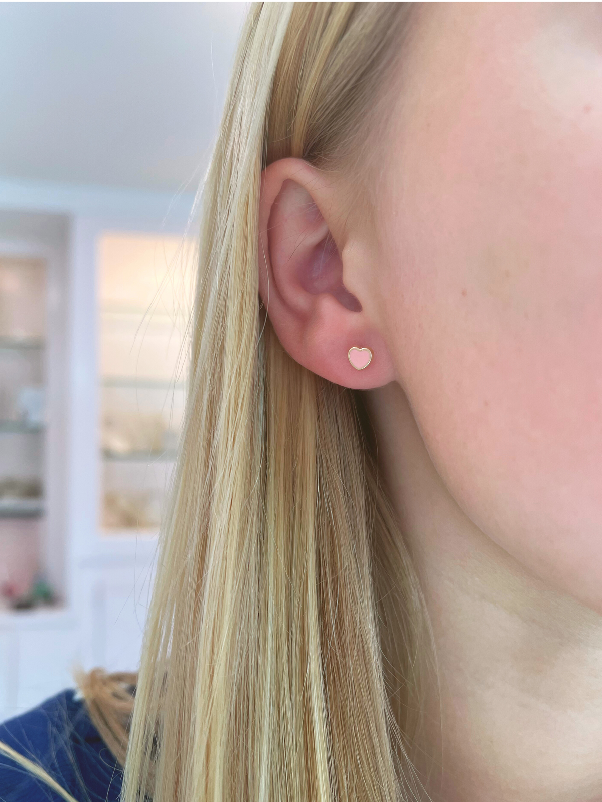 Kid Enamel Heart Stud Earrings 14K