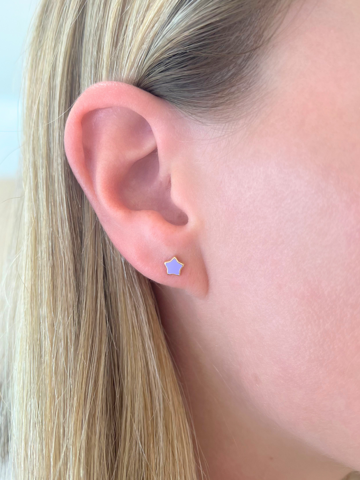 Kid Enamel Purple Star Stud Earring 14K