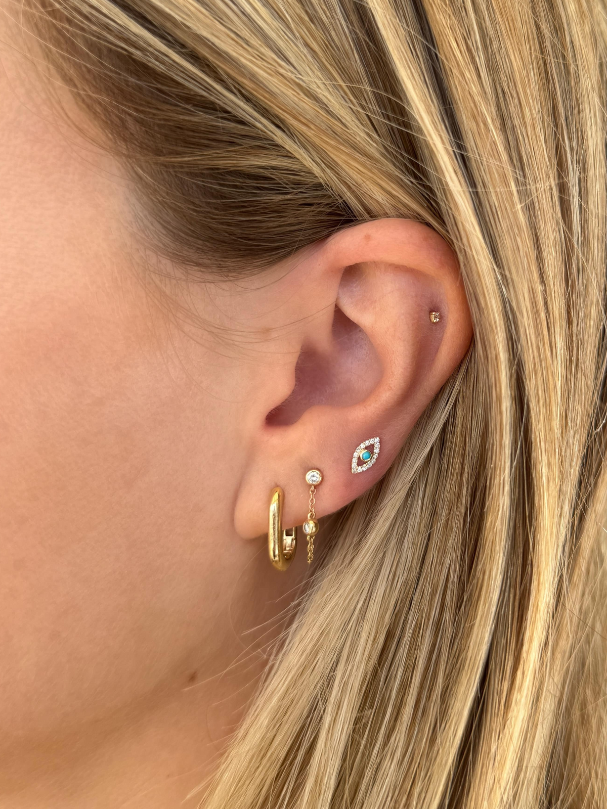 Evil Eye Turquoise Stud Earrings 14K