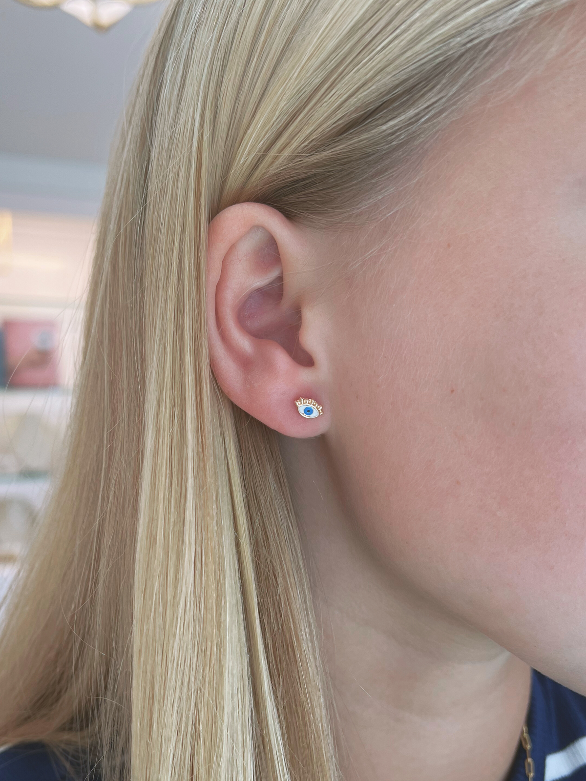 Kid Evil Eye Stud Earrings 14K