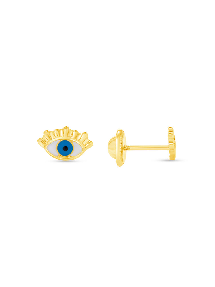 Kid Evil Eye Stud Earrings 14K